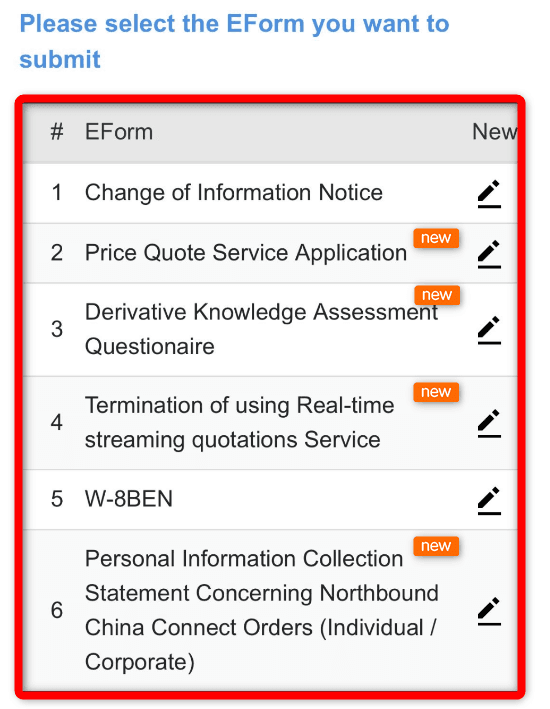 Select Form or Service