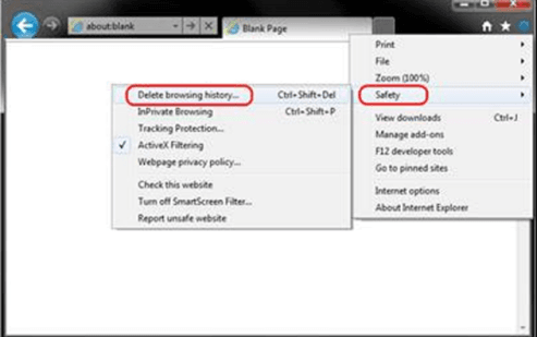 Delete browsing history menu