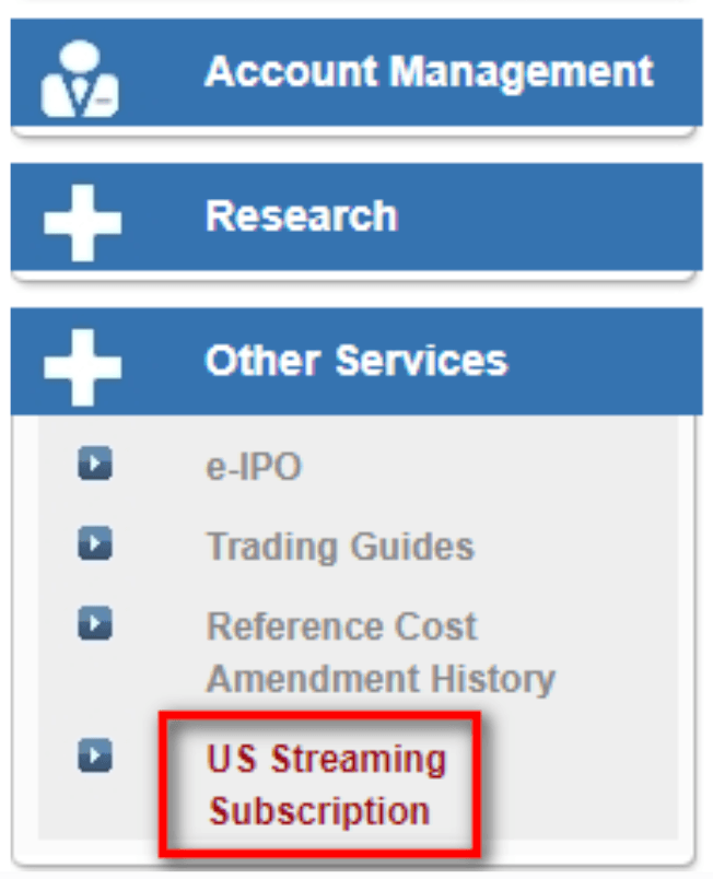 UTRADE Web US Streaming Subscription screen